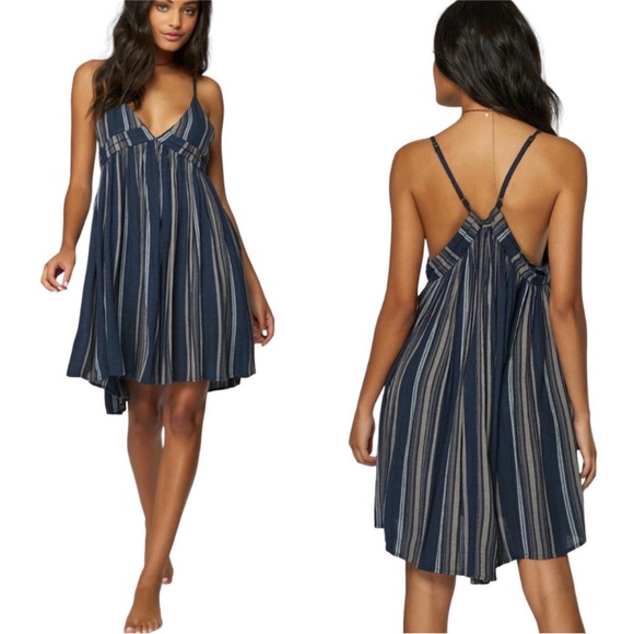 O'Neill Saltwater Solids Blue Striped Avery Tank Dress Large New Coverup - Picture 2 of 7